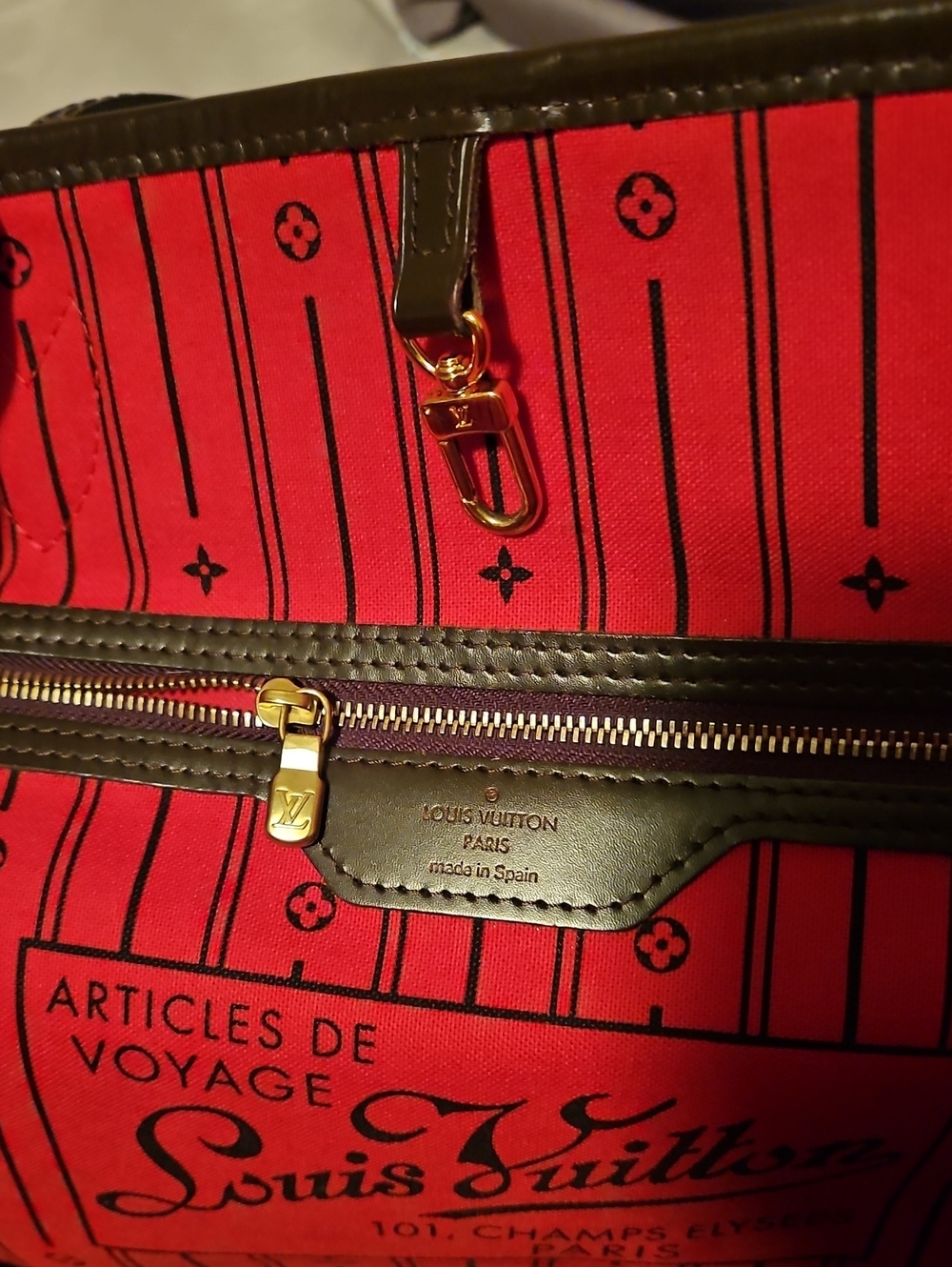 Authentic Louis Vuitton Neverfull MM Damier Ebene Sarah Long Wallet Included EUC - Picture 7 of 16